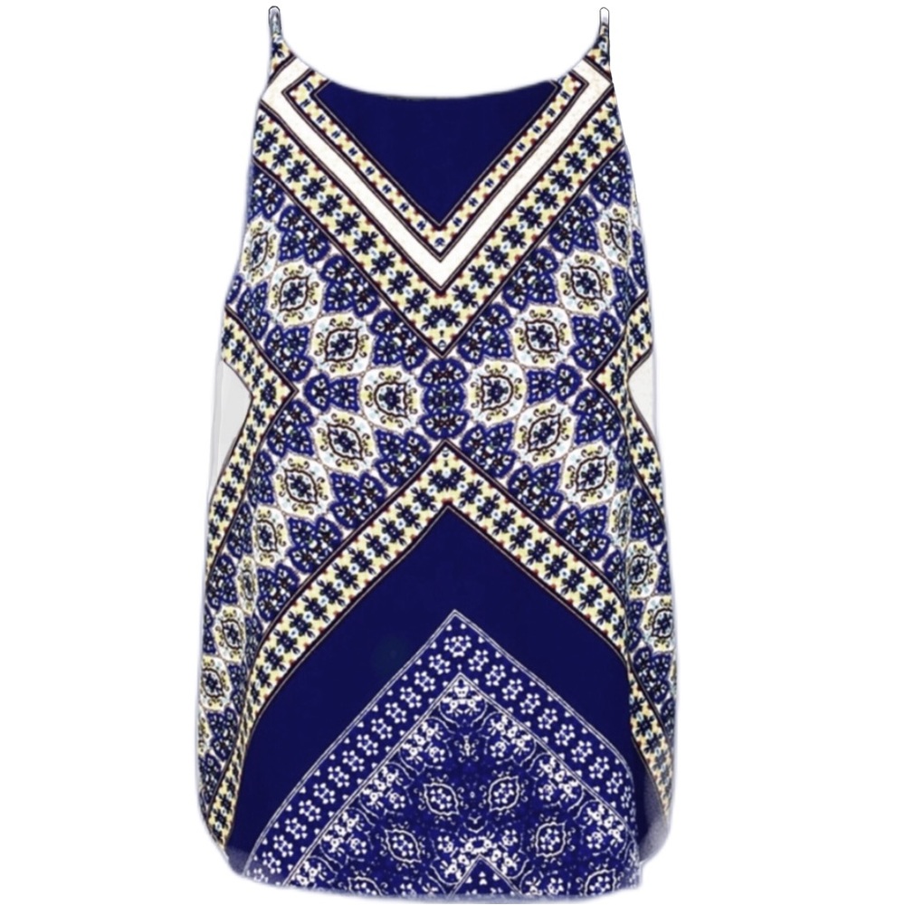 Renee C Womens Navy Print Sleeveless Top Sz Large